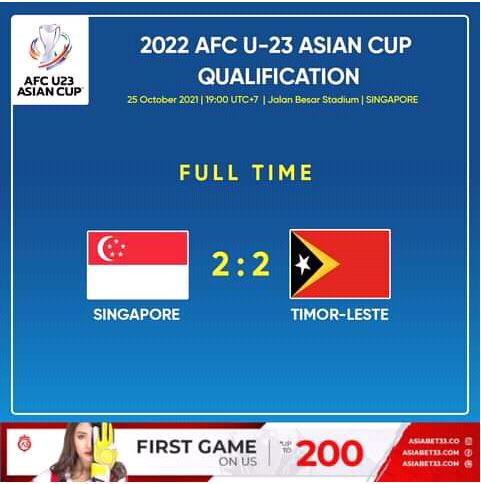 Ten-man TL held to 2-2 draw against Singapore at U-23 Asian Cup qualifiers