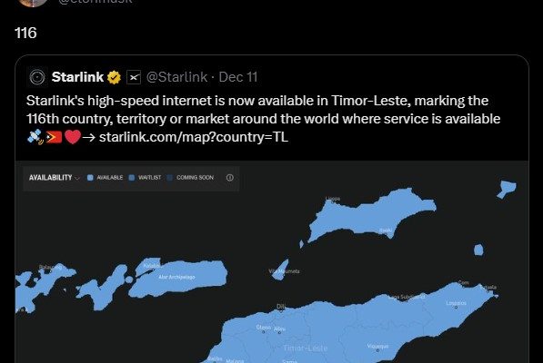 Elon Musk: Starlink’s high-speed internet is now available in Timor-Leste
