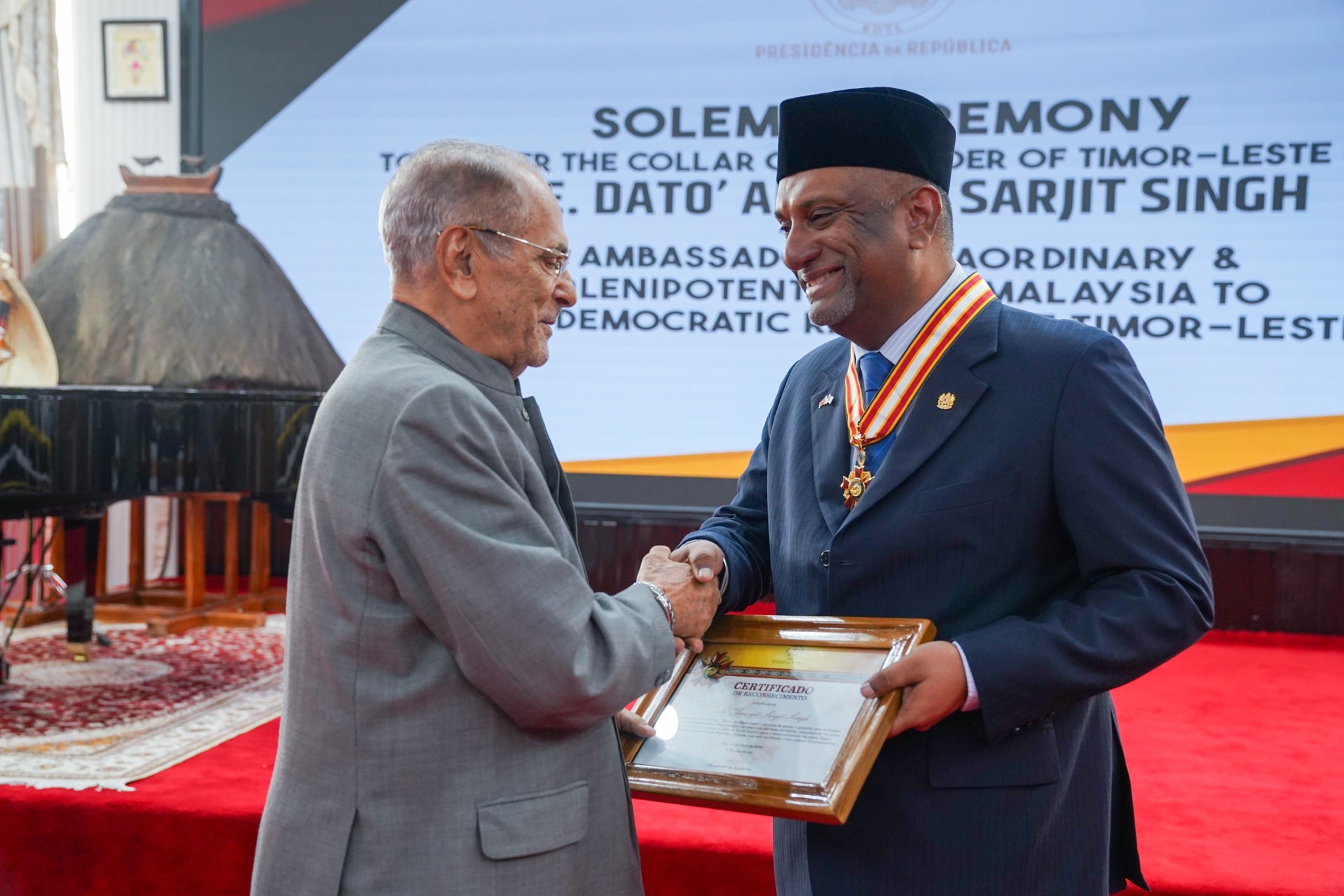 President Ramos-Horta bestows the Collar Of The Order Of Timor-Leste on Malaysian Ambassador