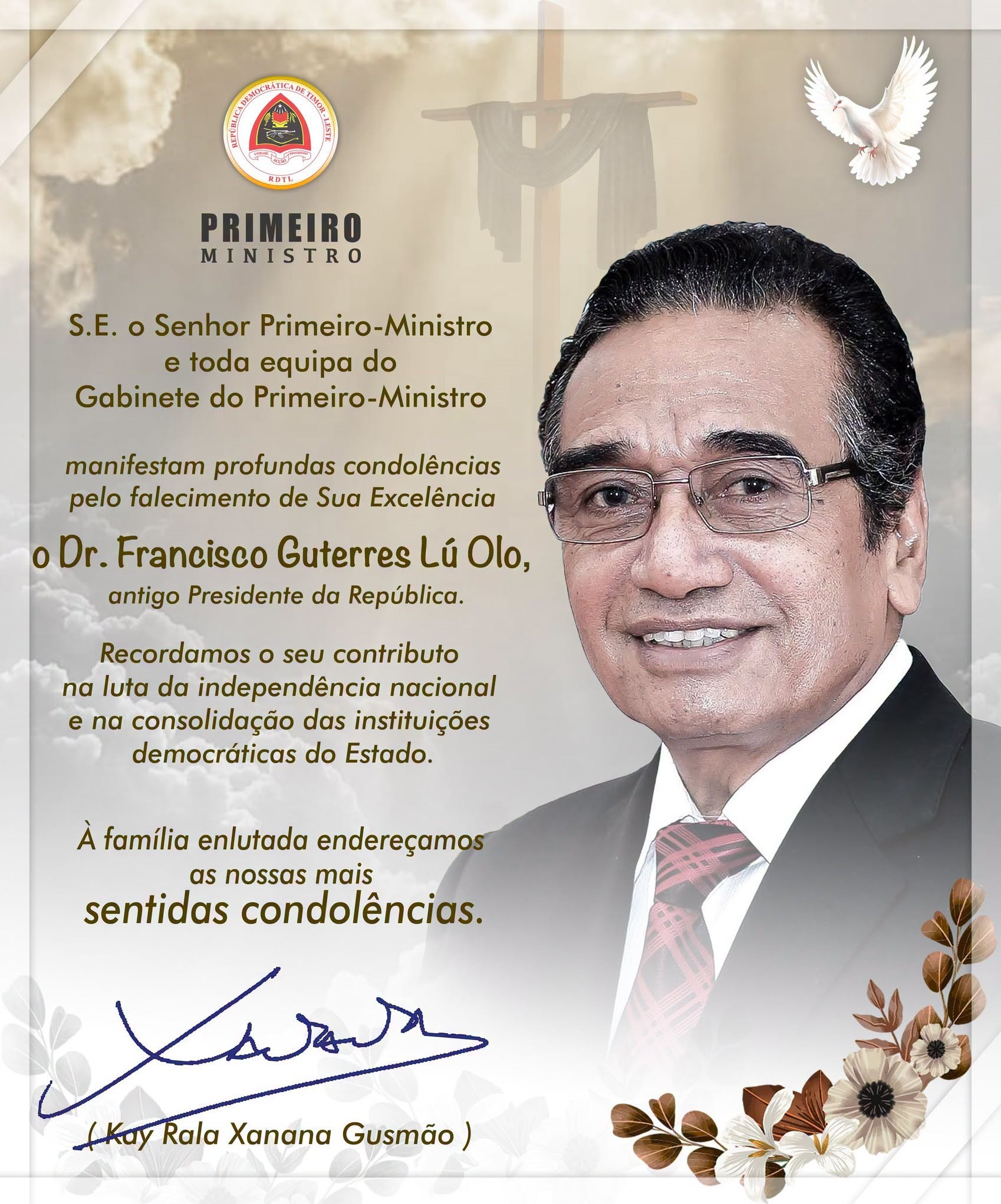 Prime Minister Gusmão mourns former President “Lú Olo”, honors his enduring legacy